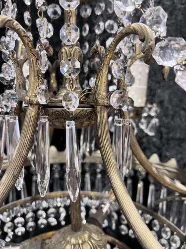 French Nine Light Empire Waterfall Antique Chandelier c1920's