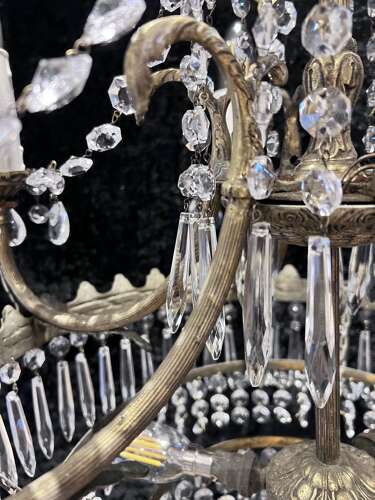French Nine Light Empire Waterfall Antique Chandelier c1920's
