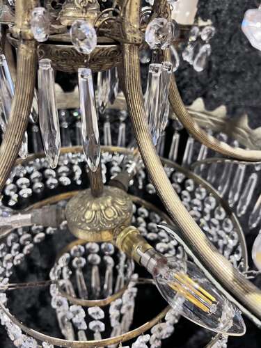 French Nine Light Empire Waterfall Antique Chandelier c1920's