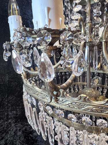 French Nine Light Empire Waterfall Antique Chandelier c1920's