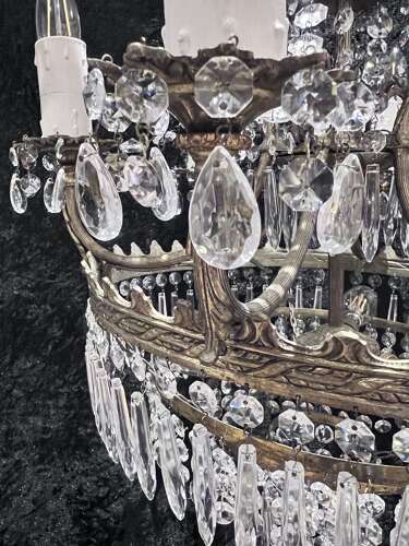 French Nine Light Empire Waterfall Antique Chandelier c1920's