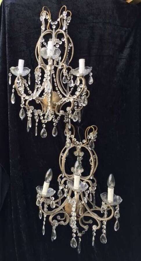 Three Light Italian Beaded Gilt Wall-lights