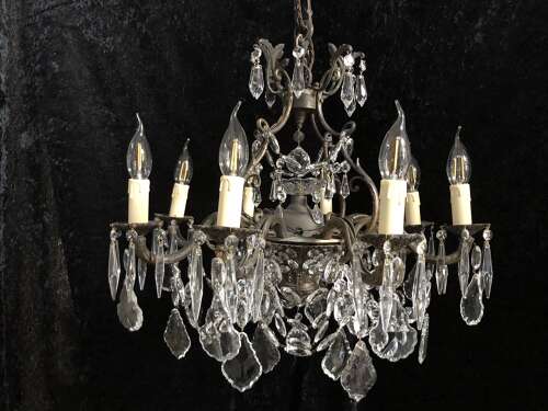 Eight Light French Bronze Antique Chandelier