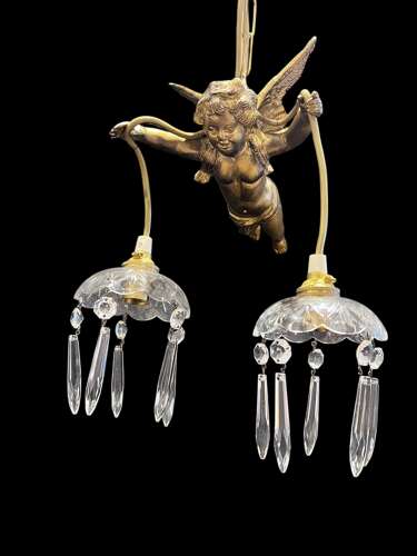 TWO LIGHT CHERUB ITALIAN ANTIQUE PENDANT CHANDELIER