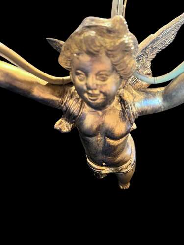 TWO LIGHT CHERUB ITALIAN ANTIQUE PENDANT CHANDELIER
