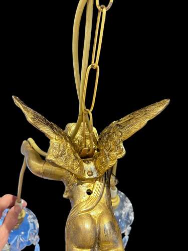 TWO LIGHT CHERUB ITALIAN ANTIQUE PENDANT CHANDELIER