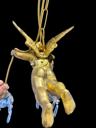 TWO LIGHT CHERUB ITALIAN ANTIQUE PENDANT CHANDELIER