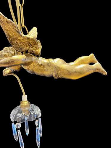 TWO LIGHT CHERUB ITALIAN ANTIQUE PENDANT CHANDELIER