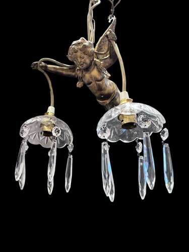 TWO LIGHT CHERUB ITALIAN ANTIQUE PENDANT CHANDELIER