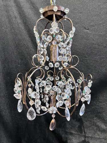 One Light Gilt Italian Chandelier with Coloured Crystals
