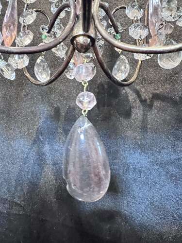 One Light Gilt Italian Chandelier with Coloured Crystals