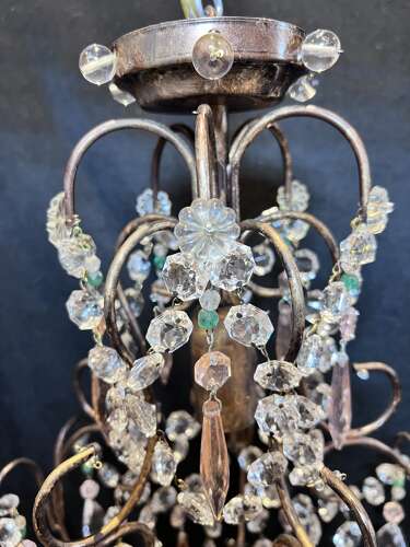 One Light Gilt Italian Chandelier with Coloured Crystals