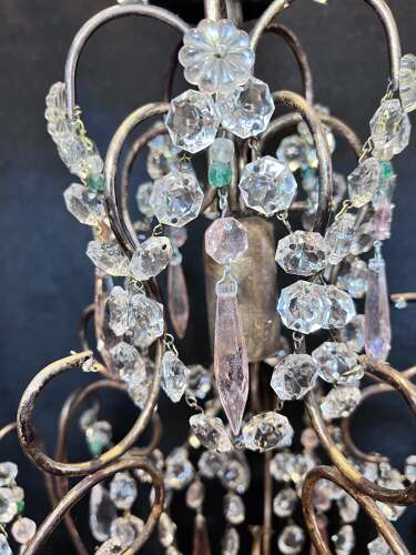 One Light Gilt Italian Chandelier with Coloured Crystals