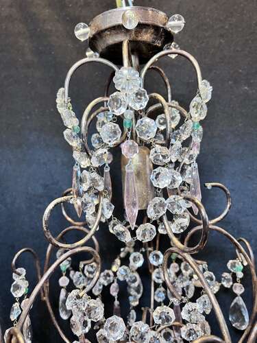One Light Gilt Italian Chandelier with Coloured Crystals
