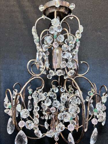 One Light Gilt Italian Chandelier with Coloured Crystals