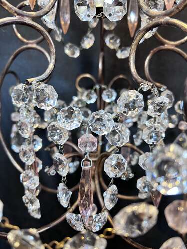 One Light Gilt Italian Chandelier with Coloured Crystals