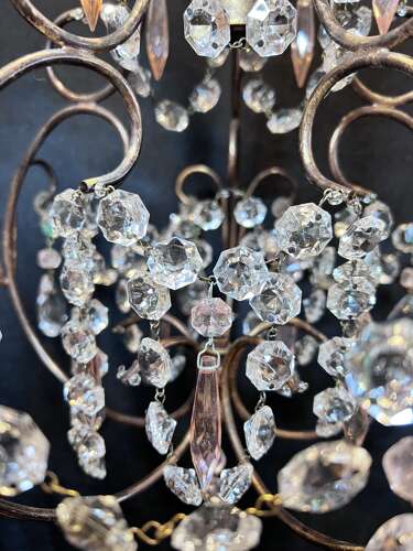 One Light Gilt Italian Chandelier with Coloured Crystals