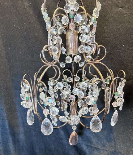 One Light Gilt Italian Chandelier with Coloured Crystals