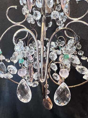 One Light Gilt Italian Chandelier with Coloured Crystals
