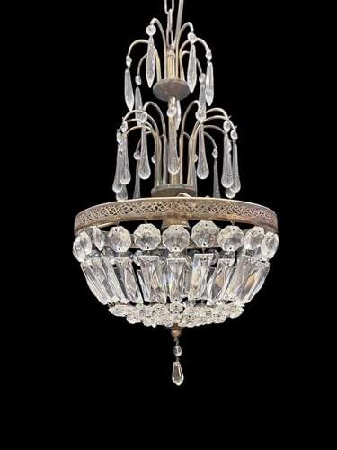 One Light French Basket Antique Chandelier