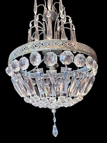 One Light French Basket Antique Chandelier