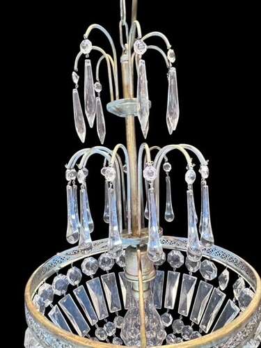 One Light French Basket Antique Chandelier