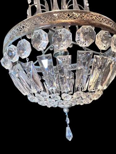 One Light French Basket Antique Chandelier