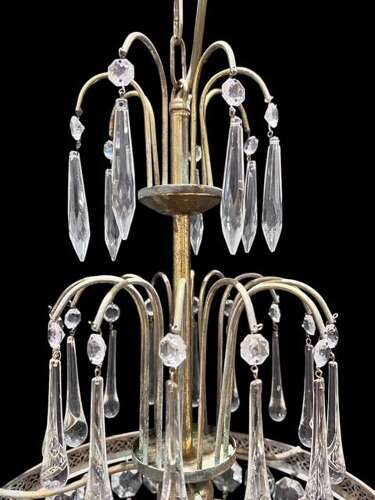 One Light French Basket Antique Chandelier