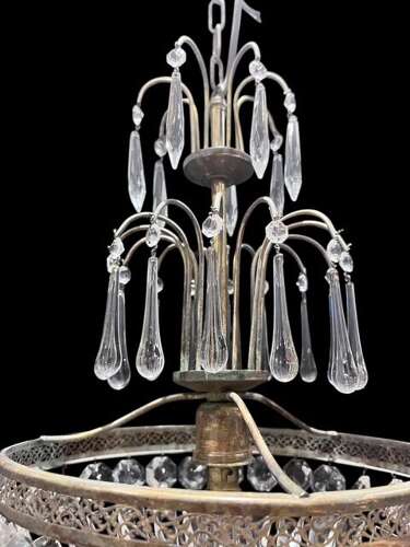 One Light French Basket Antique Chandelier
