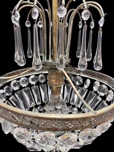One Light French Basket Antique Chandelier