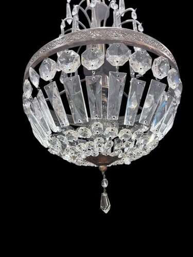 One Light French Basket Antique Chandelier