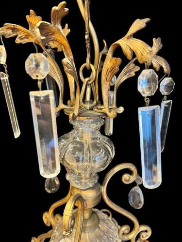 French Gilt Brass 4 Light Antique Chandelier