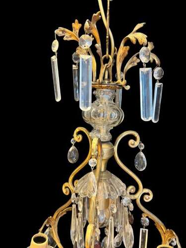 French Gilt Brass 4 Light Antique Chandelier