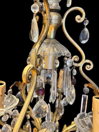French Gilt Brass 4 Light Antique Chandelier