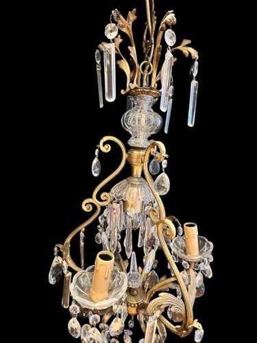 French Gilt Brass 4 Light Antique Chandelier