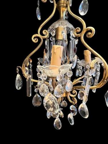 French Gilt Brass 4 Light Antique Chandelier