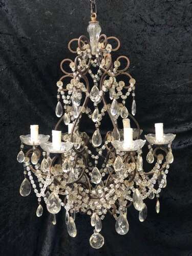 A Six Light Dark Framed Florentine Antique Chandelier
