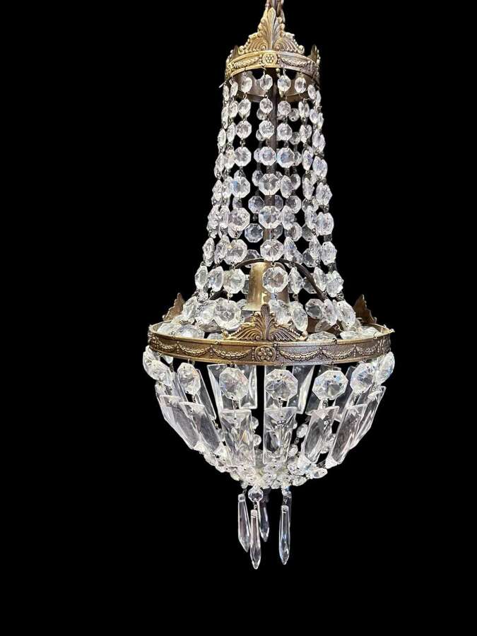 A One Light French Sac a Perle Antique Crystal Chandelier