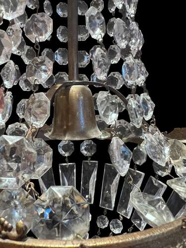 A One Light French Sac a Perle Antique Crystal Chandelier