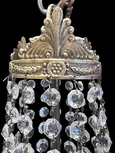A One Light French Sac a Perle Antique Crystal Chandelier