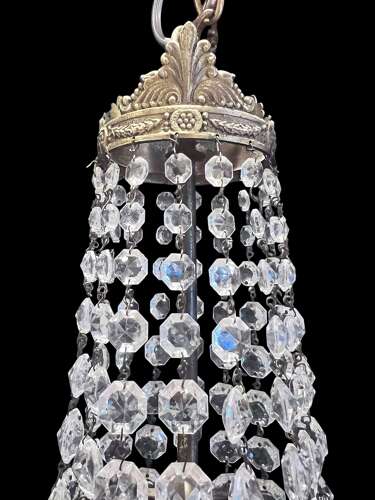 A One Light French Sac a Perle Antique Crystal Chandelier
