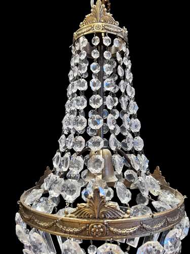 A One Light French Sac a Perle Antique Crystal Chandelier