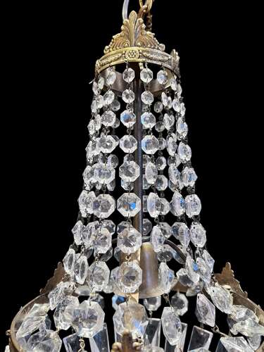 A One Light French Sac a Perle Antique Crystal Chandelier