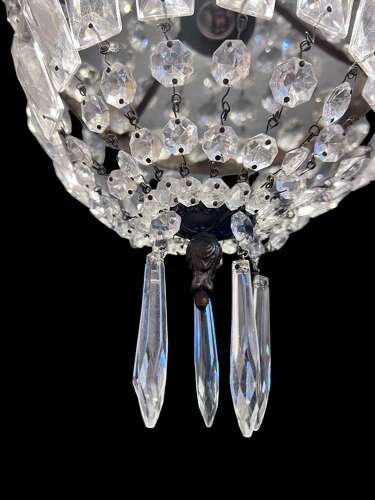 A One Light French Sac a Perle Antique Crystal Chandelier