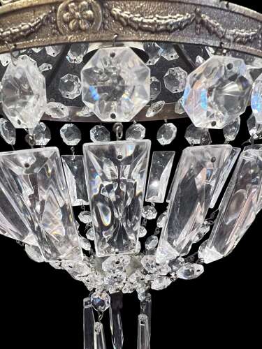 A One Light French Sac a Perle Antique Crystal Chandelier