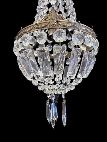 A One Light French Sac a Perle Antique Crystal Chandelier
