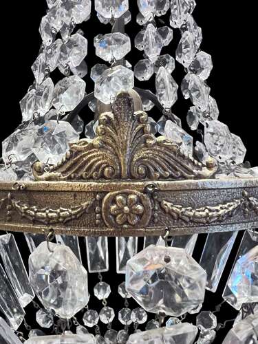 A One Light French Sac a Perle Antique Crystal Chandelier