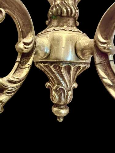 A Pair of Two Light French Gilt Brass and Crystal Antique Wall-lights