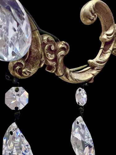 A Pair of Two Light French Gilt Brass and Crystal Antique Wall-lights