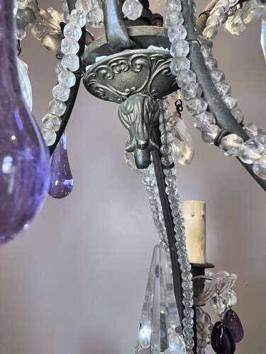 Three Light FLorentine beaded Antique Chandelier